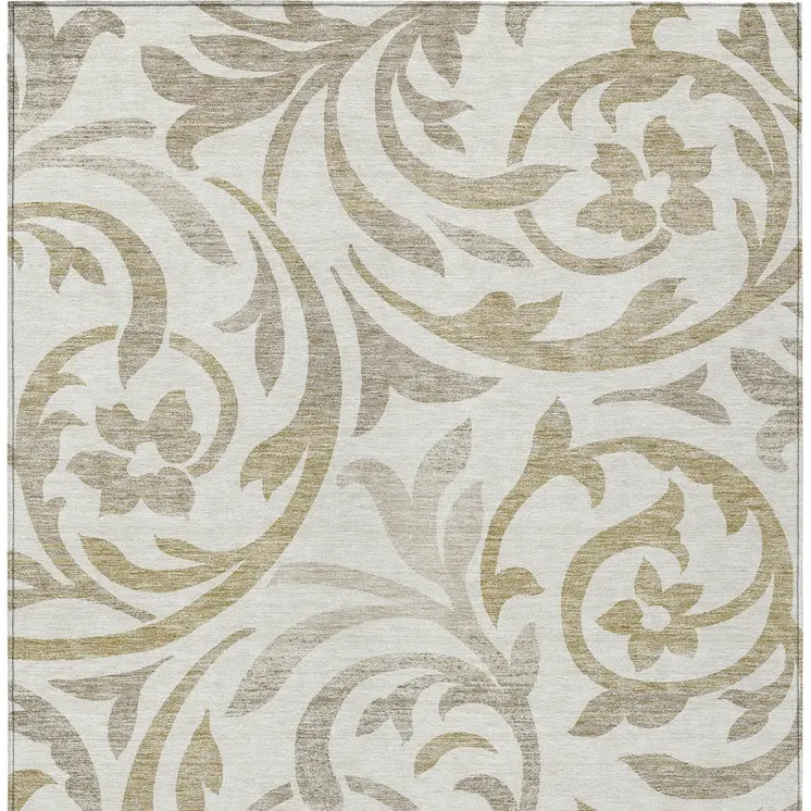10' X 14' Ivory Beige And Taupe Floral Washable Indoor Outdoor Area Rug
