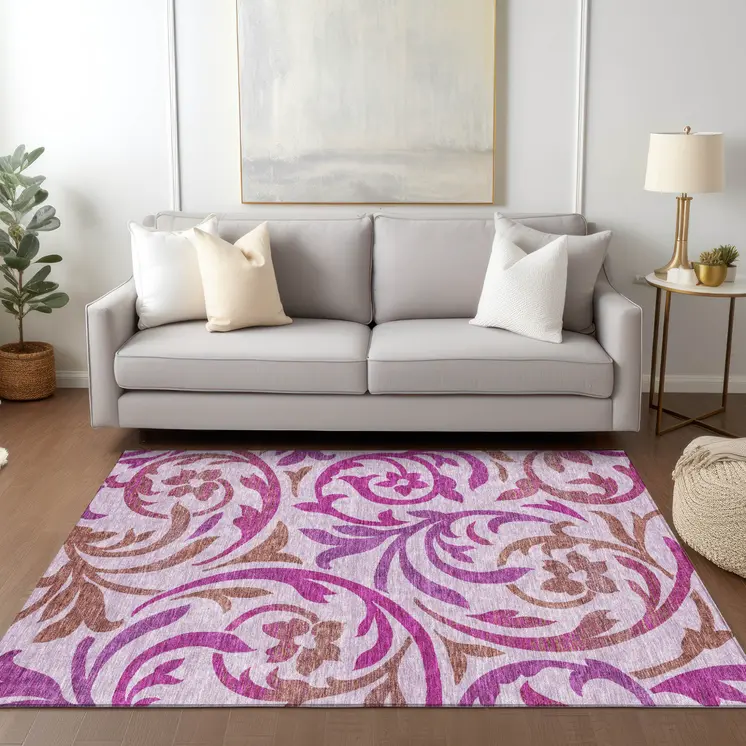 3' X 5' Lavender Blush And Purple Floral Washable Indoor Outdoor Area Rug