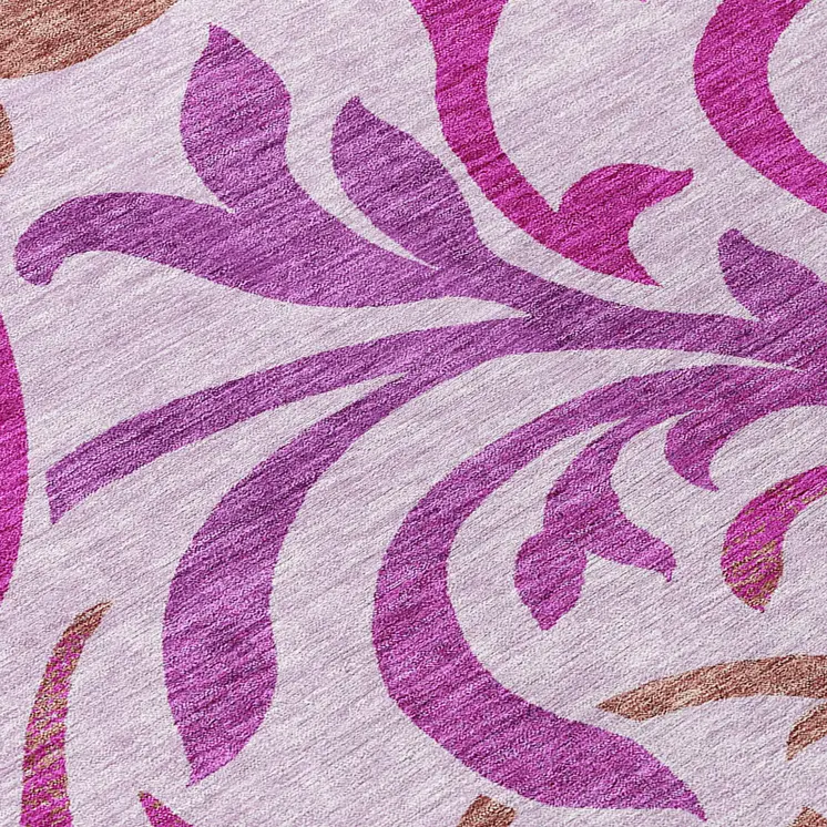 8' Lavender Blush And Purple Round Floral Washable Indoor Outdoor Area Rug