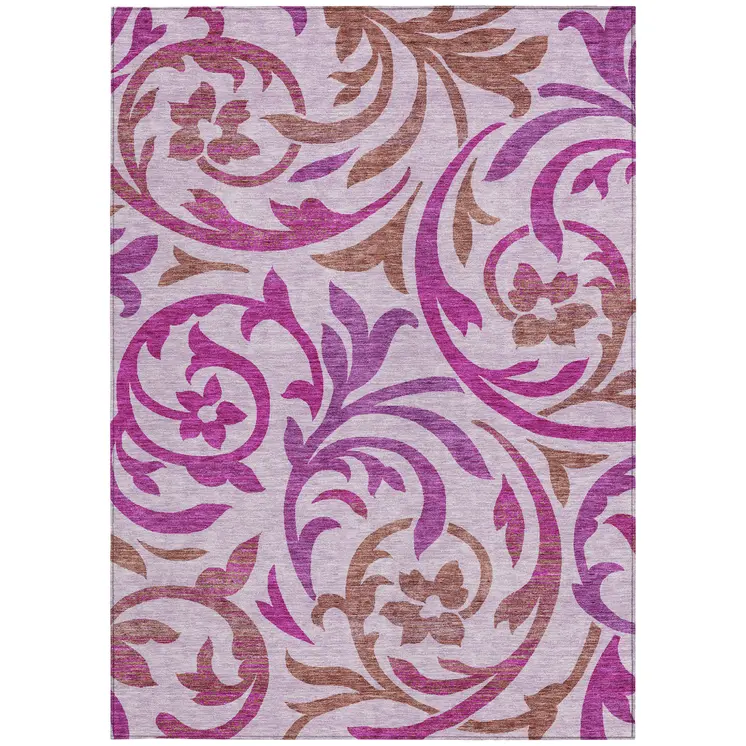 8' X 10' Lavender Blush And Purple Floral Washable Indoor Outdoor Area Rug