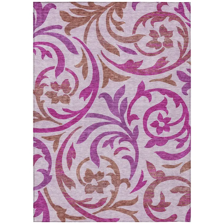 8' X 10' Lavender Blush And Purple Floral Washable Indoor Outdoor Area Rug