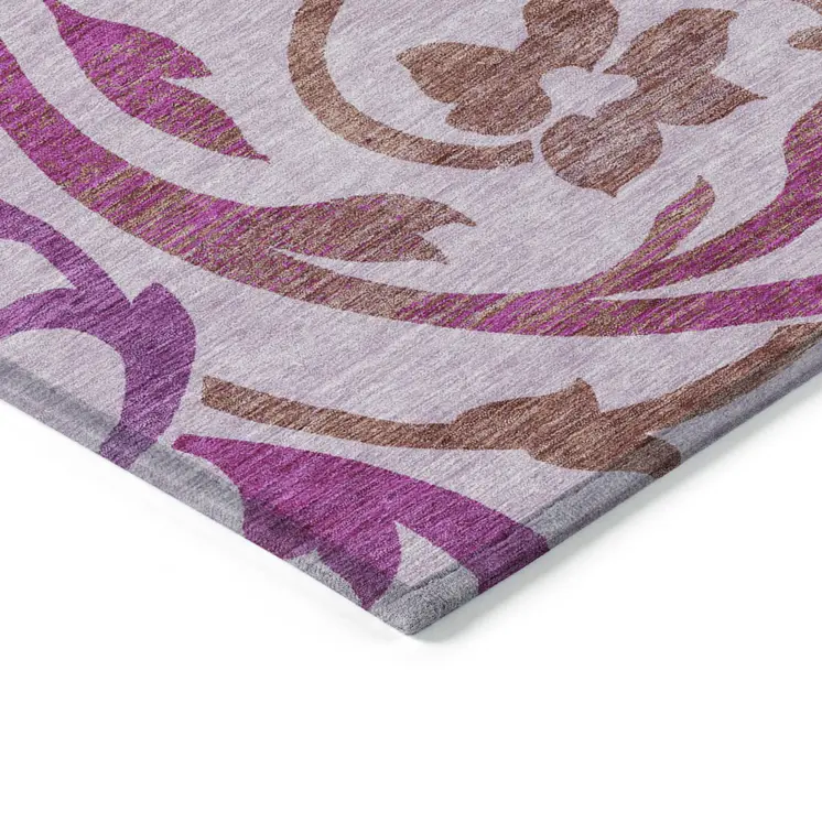 8' X 10' Lavender Blush And Purple Floral Washable Indoor Outdoor Area Rug