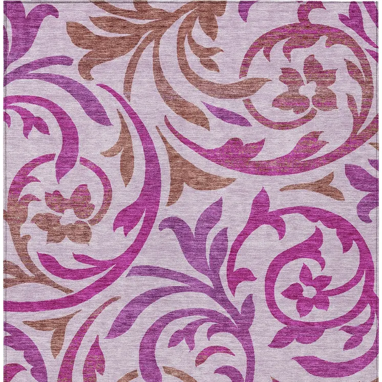 8' X 10' Lavender Blush And Purple Floral Washable Indoor Outdoor Area Rug