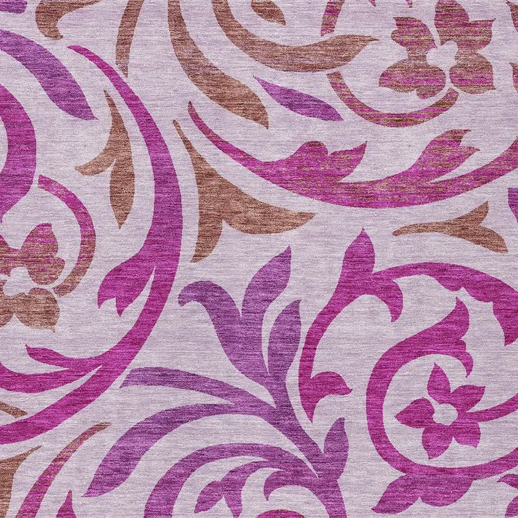 9' X 12' Lavender Blush And Purple Floral Washable Indoor Outdoor Area Rug