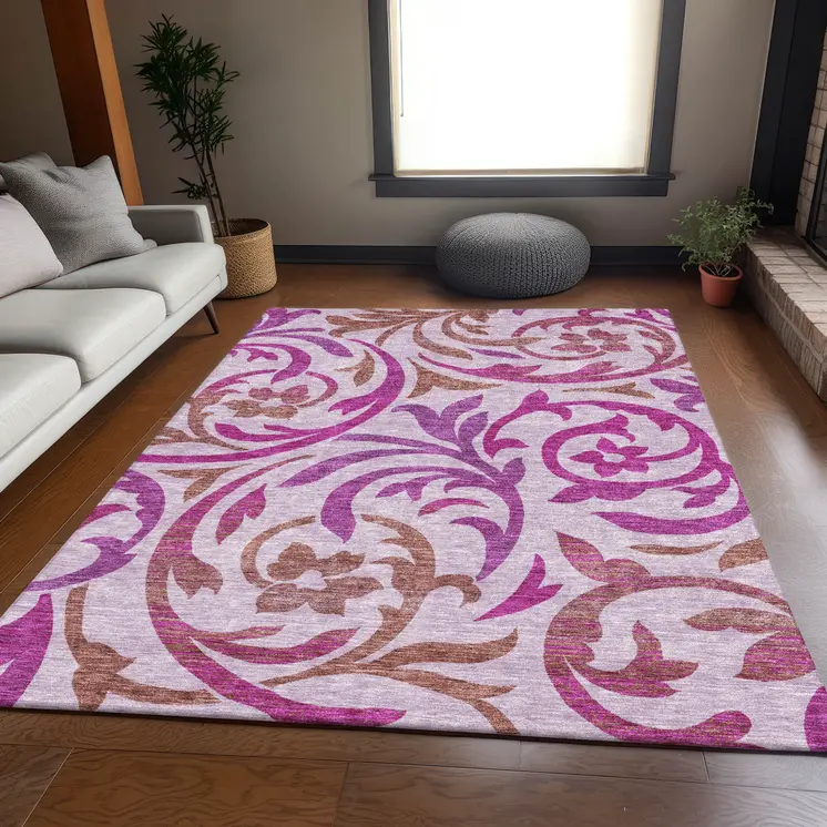10' X 14' Lavender Blush And Purple Floral Washable Indoor Outdoor Area Rug