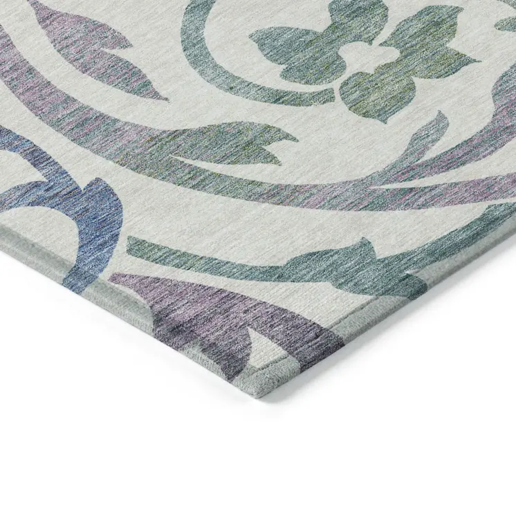 3' X 5' White Purple And Sage Floral Washable Indoor Outdoor Area Rug