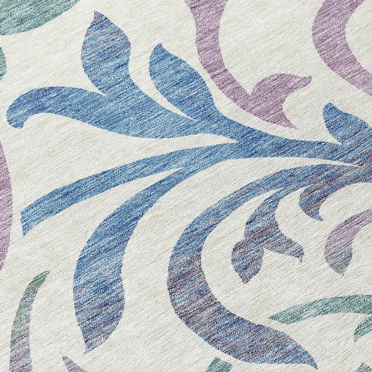 8' White Purple And Sage Round Floral Washable Indoor Outdoor Area Rug