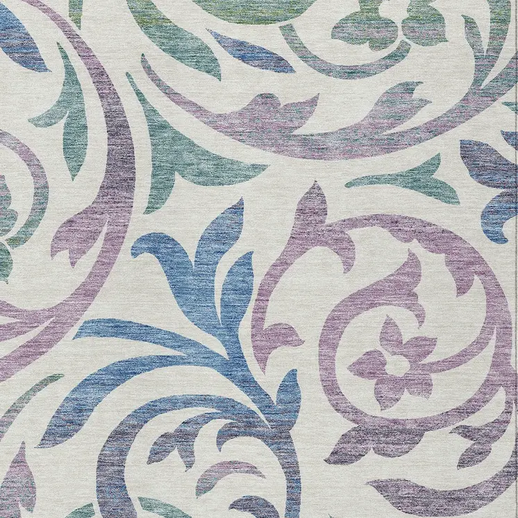 8' X 10' White Purple And Sage Floral Washable Indoor Outdoor Area Rug