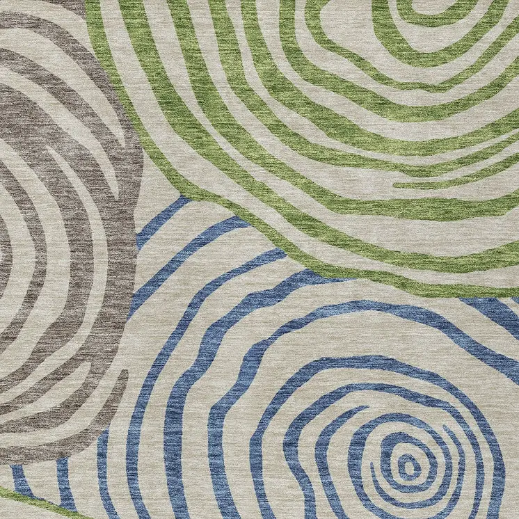 5' X 8' Beige Taupe And Green Abstract Washable Indoor Outdoor Area Rug