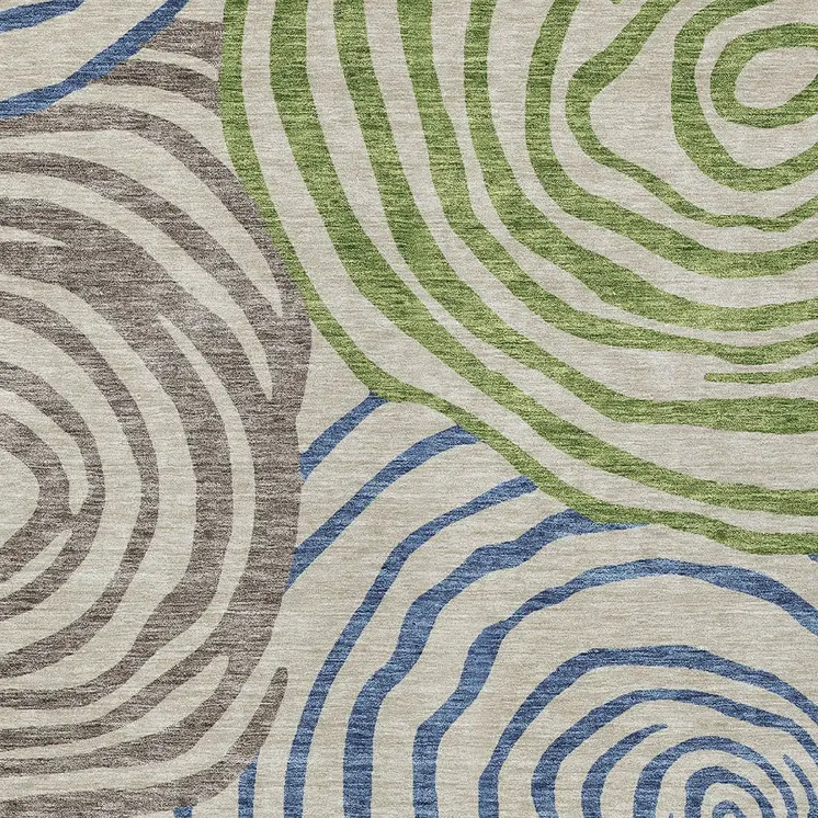 8' X 10' Beige Taupe And Green Abstract Washable Indoor Outdoor Area Rug