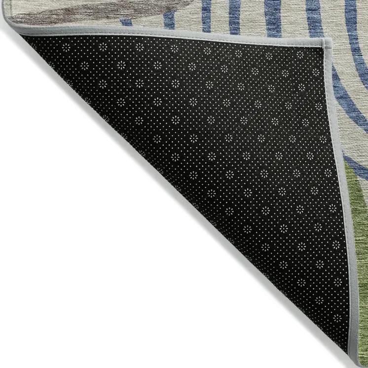 9' X 12' Beige Taupe And Green Abstract Washable Indoor Outdoor Area Rug