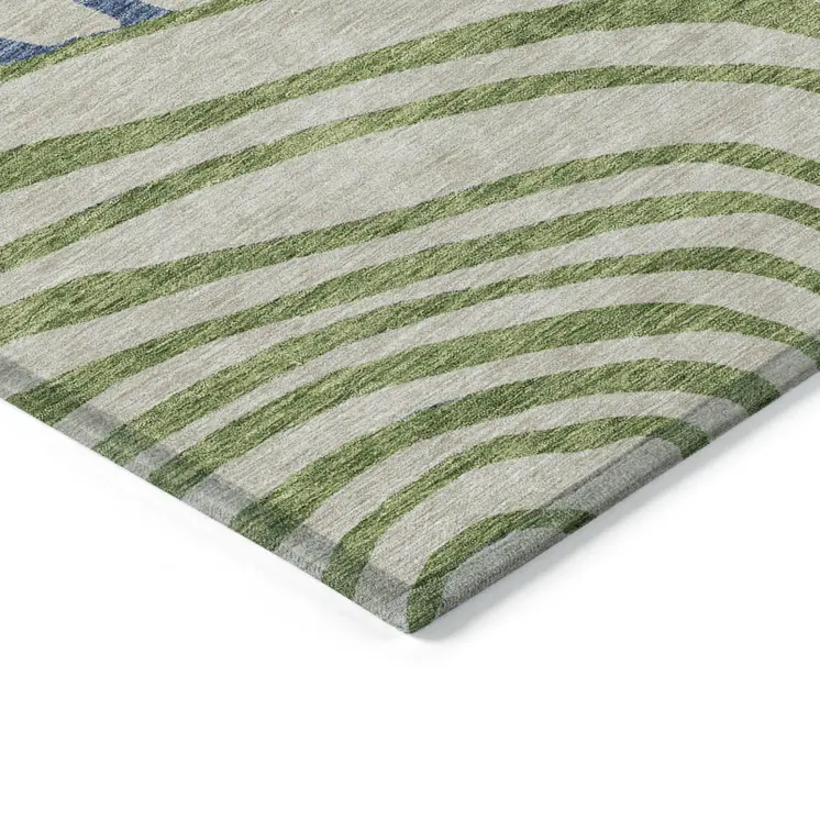 9' X 12' Beige Taupe And Green Abstract Washable Indoor Outdoor Area Rug