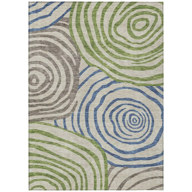 10' X 14' Beige Taupe And Green Abstract Washable Indoor Outdoor Area Rug