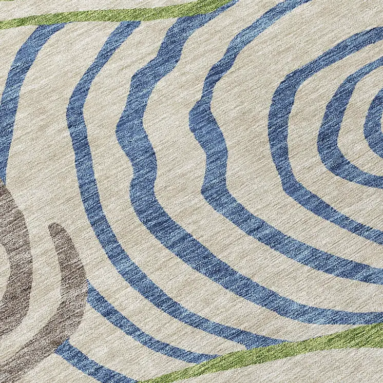 10' X 14' Beige Taupe And Green Abstract Washable Indoor Outdoor Area Rug