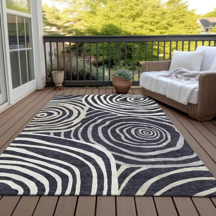 3' X 5' Black Charcoal And Gray Abstract Washable Indoor Outdoor Area Rug