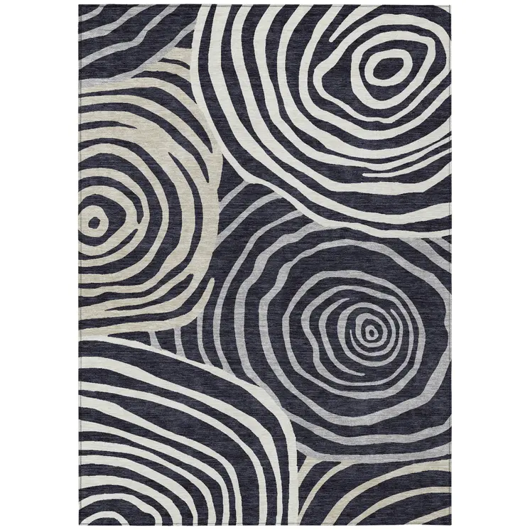 3' X 5' Black Charcoal And Gray Abstract Washable Indoor Outdoor Area Rug