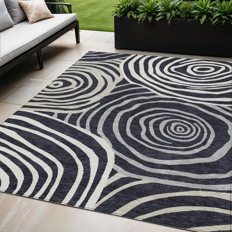 5' X 8' Black Charcoal And Gray Abstract Washable Indoor Outdoor Area Rug