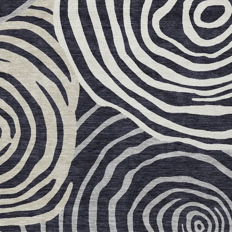 5' X 8' Black Charcoal And Gray Abstract Washable Indoor Outdoor Area Rug