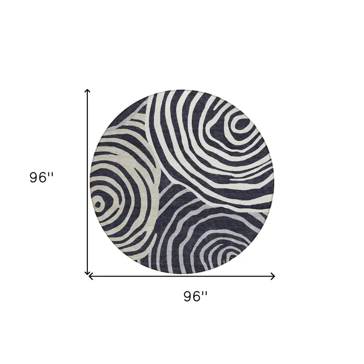 8' Black Charcoal And Gray Round Abstract Washable Indoor Outdoor Area Rug