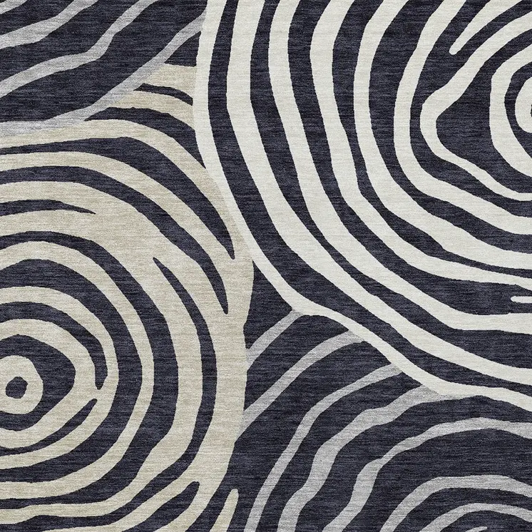 8' X 10' Black Charcoal And Gray Abstract Washable Indoor Outdoor Area Rug