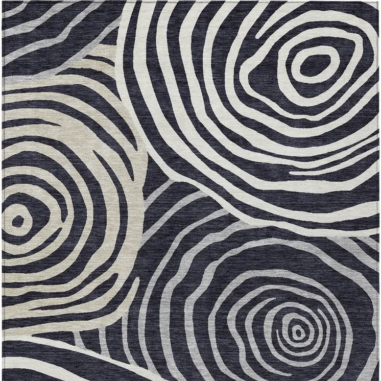 9' X 12' Black Charcoal And Gray Abstract Washable Indoor Outdoor Area Rug