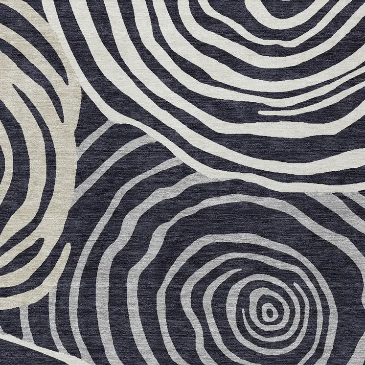 9' X 12' Black Charcoal And Gray Abstract Washable Indoor Outdoor Area Rug