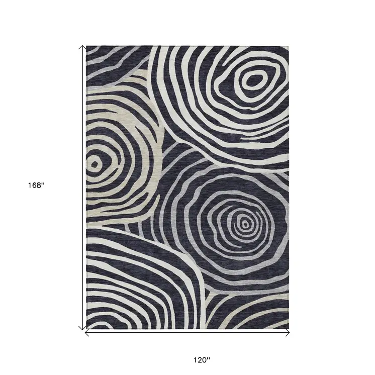 10' X 14' Black Charcoal And Gray Abstract Washable Indoor Outdoor Area Rug