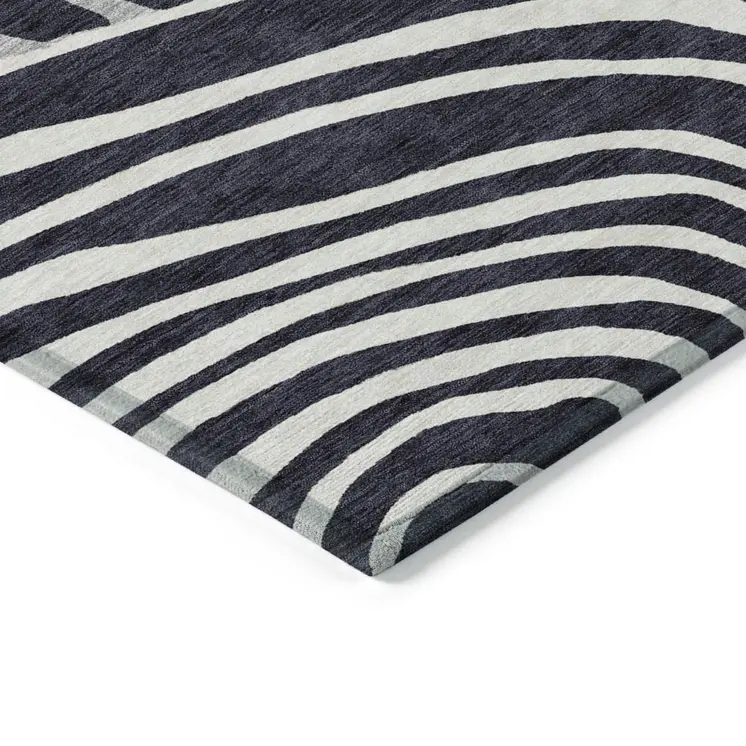 10' X 14' Black Charcoal And Gray Abstract Washable Indoor Outdoor Area Rug