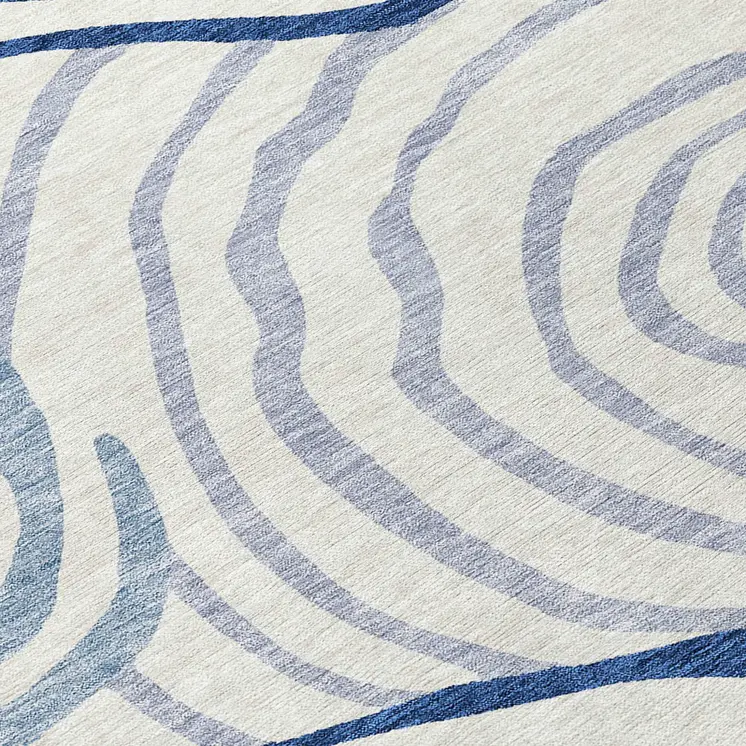 8' Ivory And Navy Blue Round Abstract Washable Indoor Outdoor Area Rug
