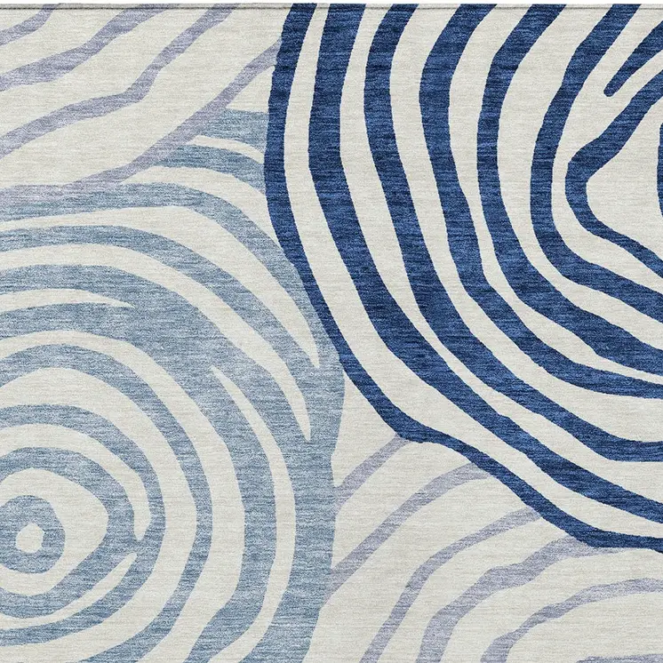 8' X 10' Ivory And Navy Blue Abstract Washable Indoor Outdoor Area Rug