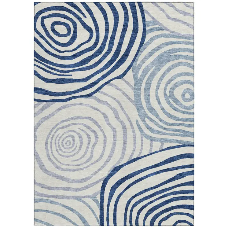 10' X 14' Ivory And Navy Blue Abstract Washable Indoor Outdoor Area Rug