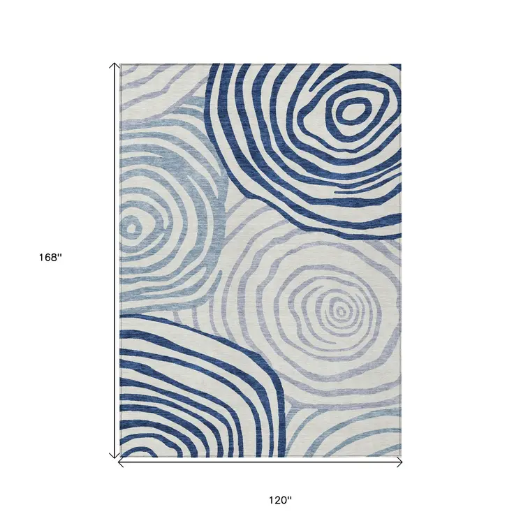 10' X 14' Ivory And Navy Blue Abstract Washable Indoor Outdoor Area Rug