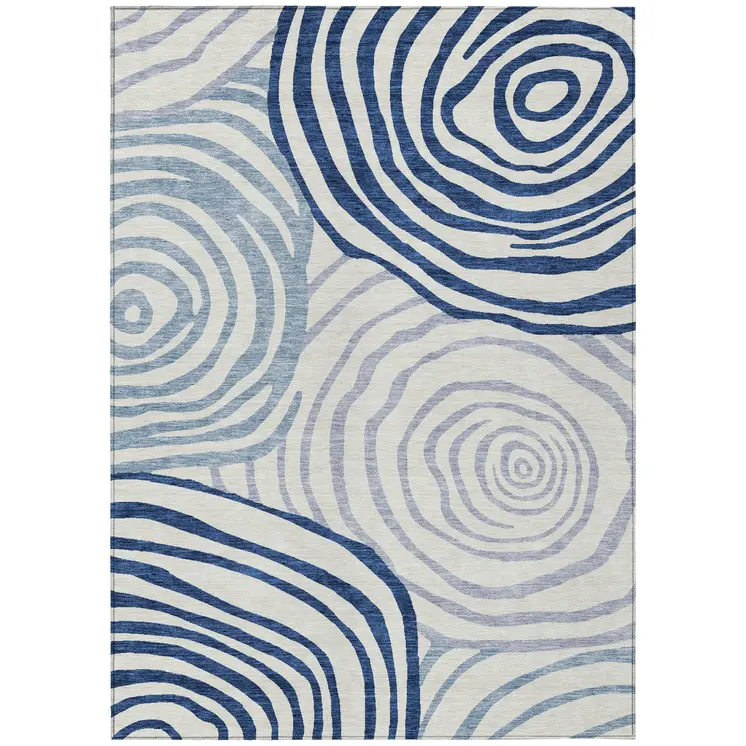 10' X 14' Ivory And Navy Blue Abstract Washable Indoor Outdoor Area Rug