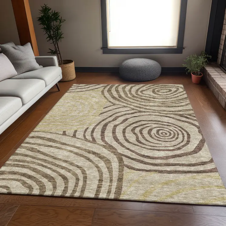 3' X 5' Brown Taupe And Beige Abstract Washable Indoor Outdoor Area Rug