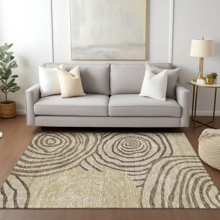 3' X 5' Brown Taupe And Beige Abstract Washable Indoor Outdoor Area Rug