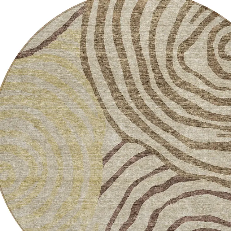 8' Brown Taupe And Beige Round Abstract Washable Indoor Outdoor Area Rug