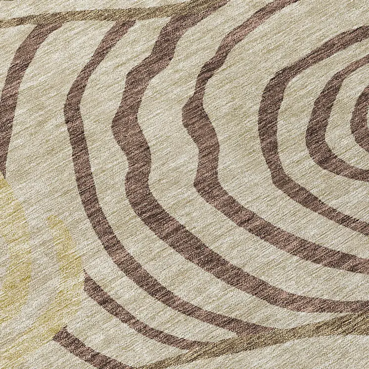 8' Brown Taupe And Beige Round Abstract Washable Indoor Outdoor Area Rug