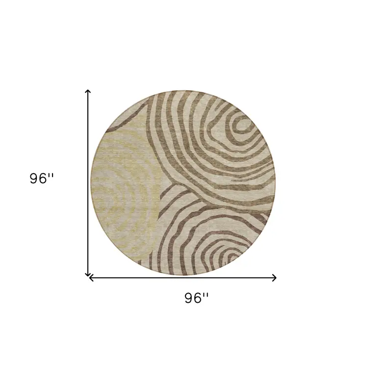 8' Brown Taupe And Beige Round Abstract Washable Indoor Outdoor Area Rug