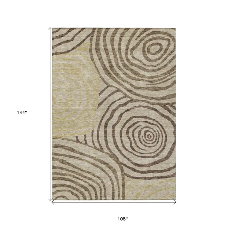 9' X 12' Brown Taupe And Beige Abstract Washable Indoor Outdoor Area Rug