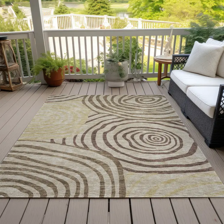 9' X 12' Brown Taupe And Beige Abstract Washable Indoor Outdoor Area Rug