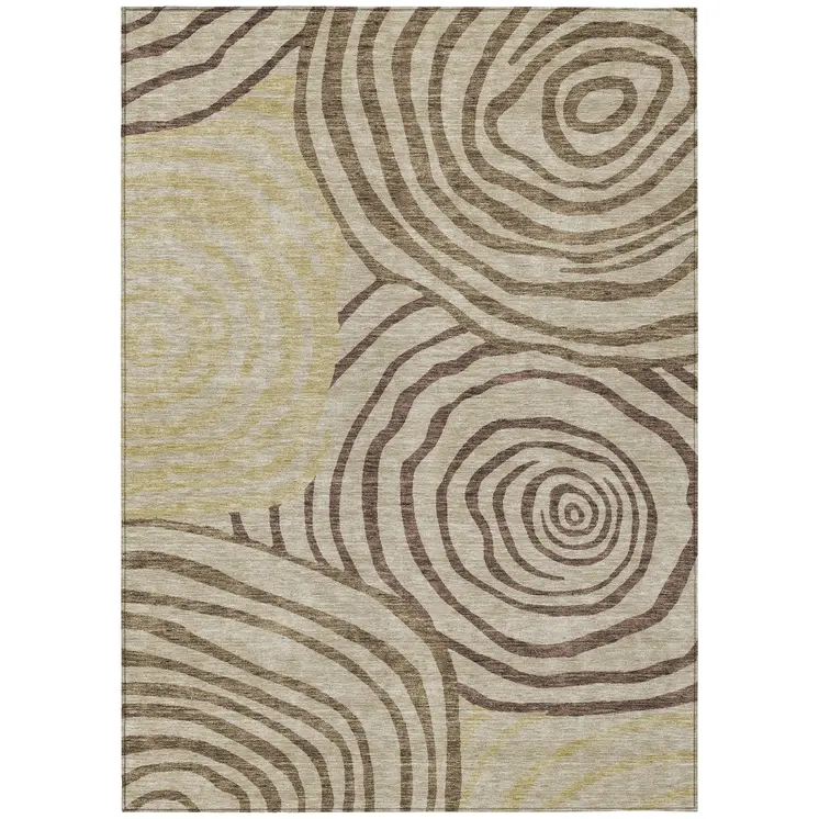 9' X 12' Brown Taupe And Beige Abstract Washable Indoor Outdoor Area Rug