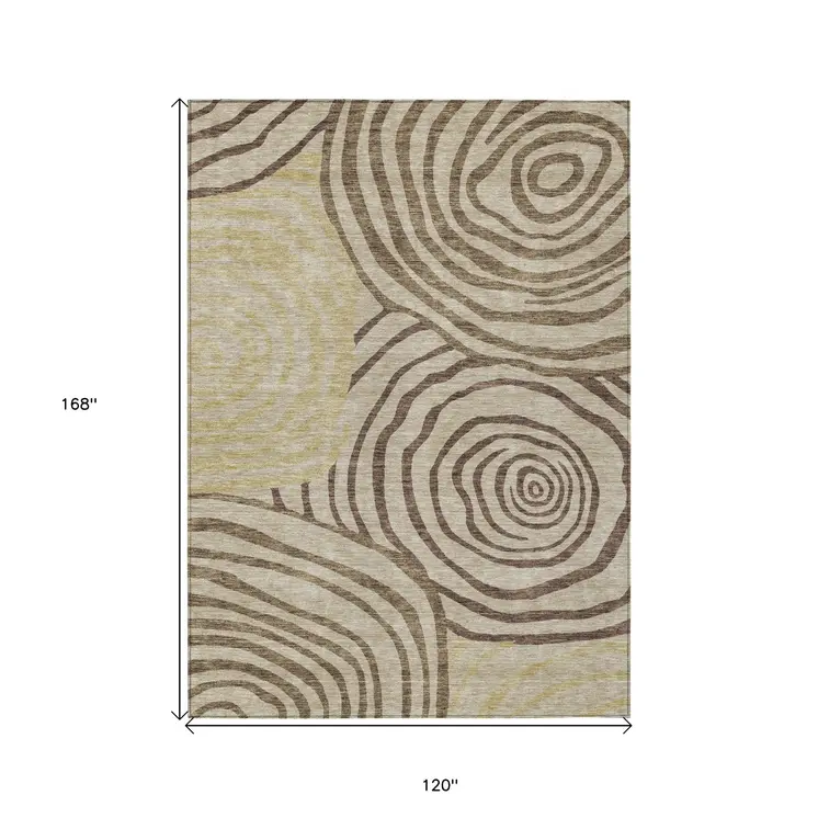 10' X 14' Brown Taupe And Beige Abstract Washable Indoor Outdoor Area Rug