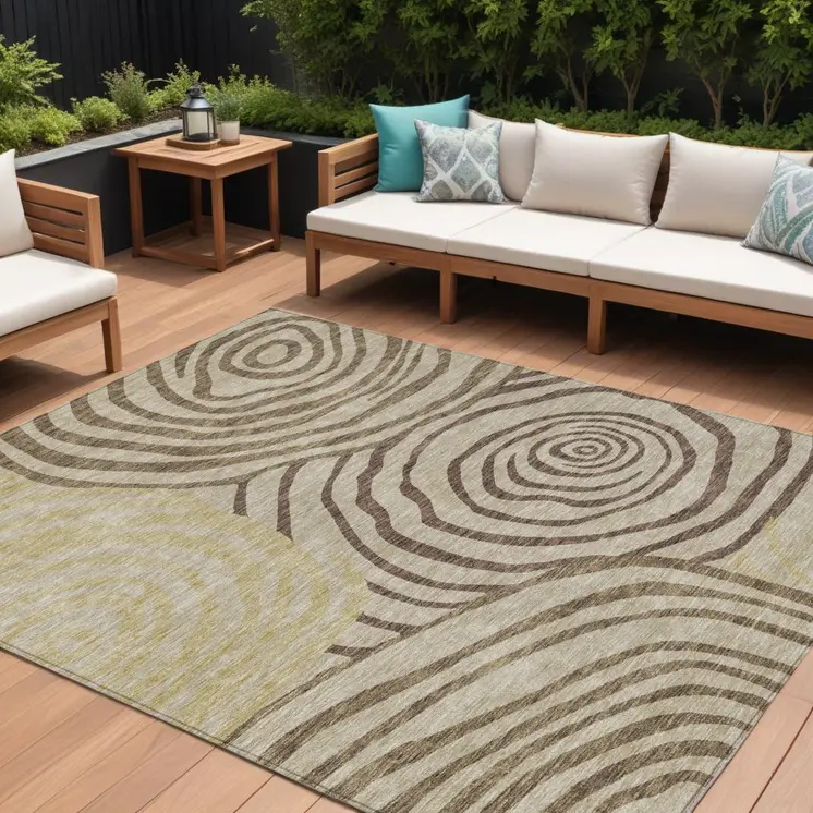 10' X 14' Brown Taupe And Beige Abstract Washable Indoor Outdoor Area Rug