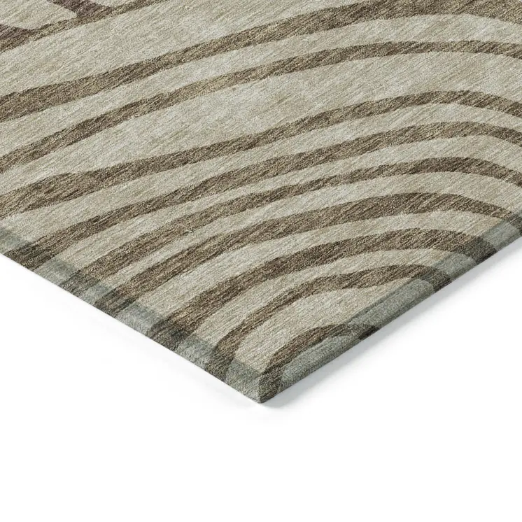10' X 14' Brown Taupe And Beige Abstract Washable Indoor Outdoor Area Rug