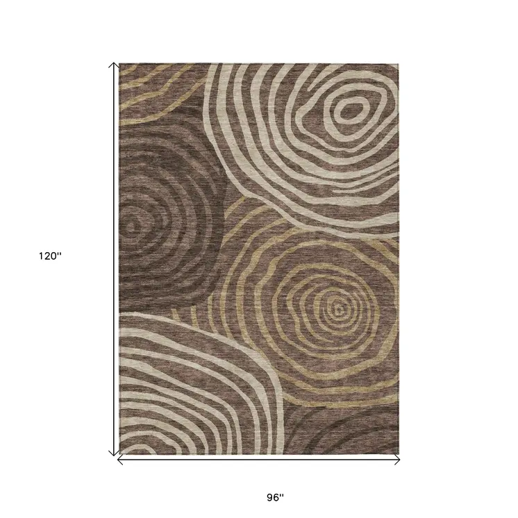 8' X 10' Brown And Taupe Abstract Washable Indoor Outdoor Area Rug