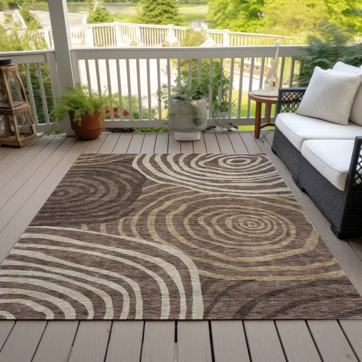 8' X 10' Brown And Taupe Abstract Washable Indoor Outdoor Area Rug