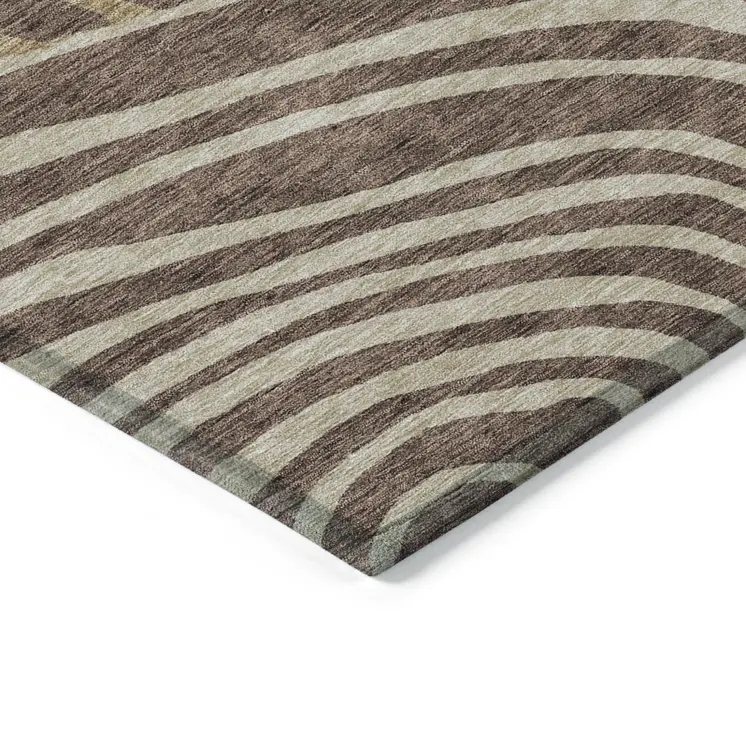 8' X 10' Brown And Taupe Abstract Washable Indoor Outdoor Area Rug