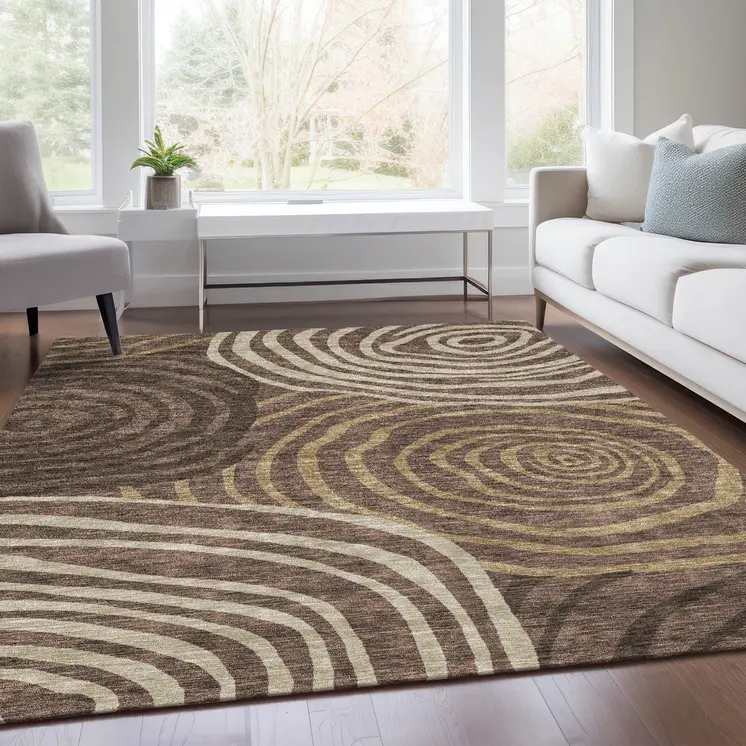 8' X 10' Brown And Taupe Abstract Washable Indoor Outdoor Area Rug