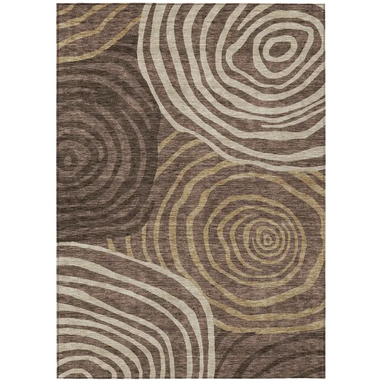 10' X 14' Brown And Taupe Abstract Washable Indoor Outdoor Area Rug