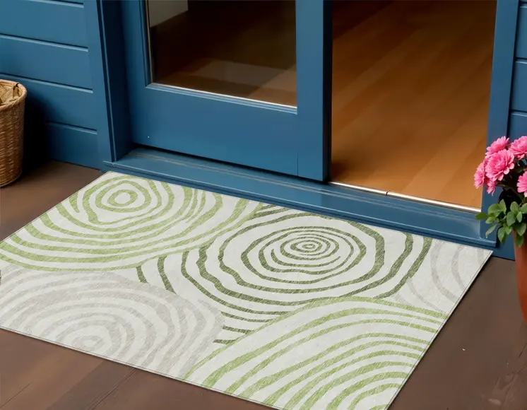 3' X 5' Artichoke Green And Fern Green Abstract Washable Indoor Outdoor Area Rug